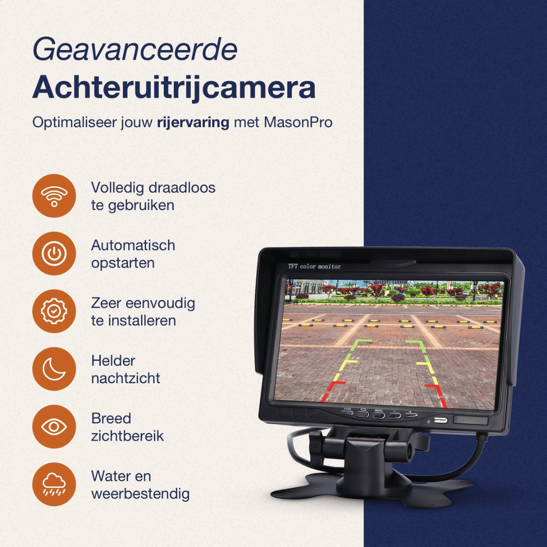 Draadloze Achteruitrijcamera – Voor Auto, Camper en Vrachtwagen – 7 Inch – IP67 – IR Nachtzicht