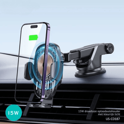 15W Draadloze Autotelefoonhouder – Snellader & Luchtrooster Bevestiging