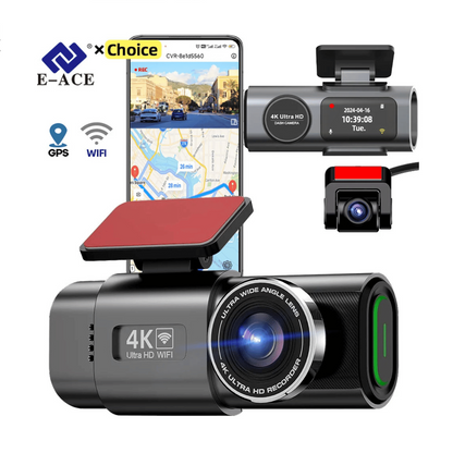 4K Dashcam with Dual Lens - Night Vision - GPS - WiFi