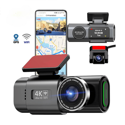 4K Dashcam with Dual Lens - Night Vision - GPS - WiFi
