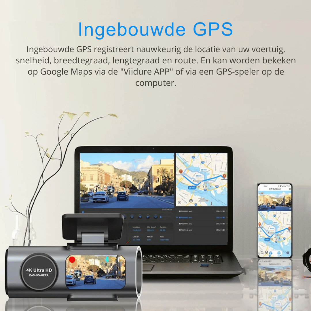 4K Dashcam Met Dubbele Lens – Nachtzicht – GPS – WiFi – 24H Parking Monitoring