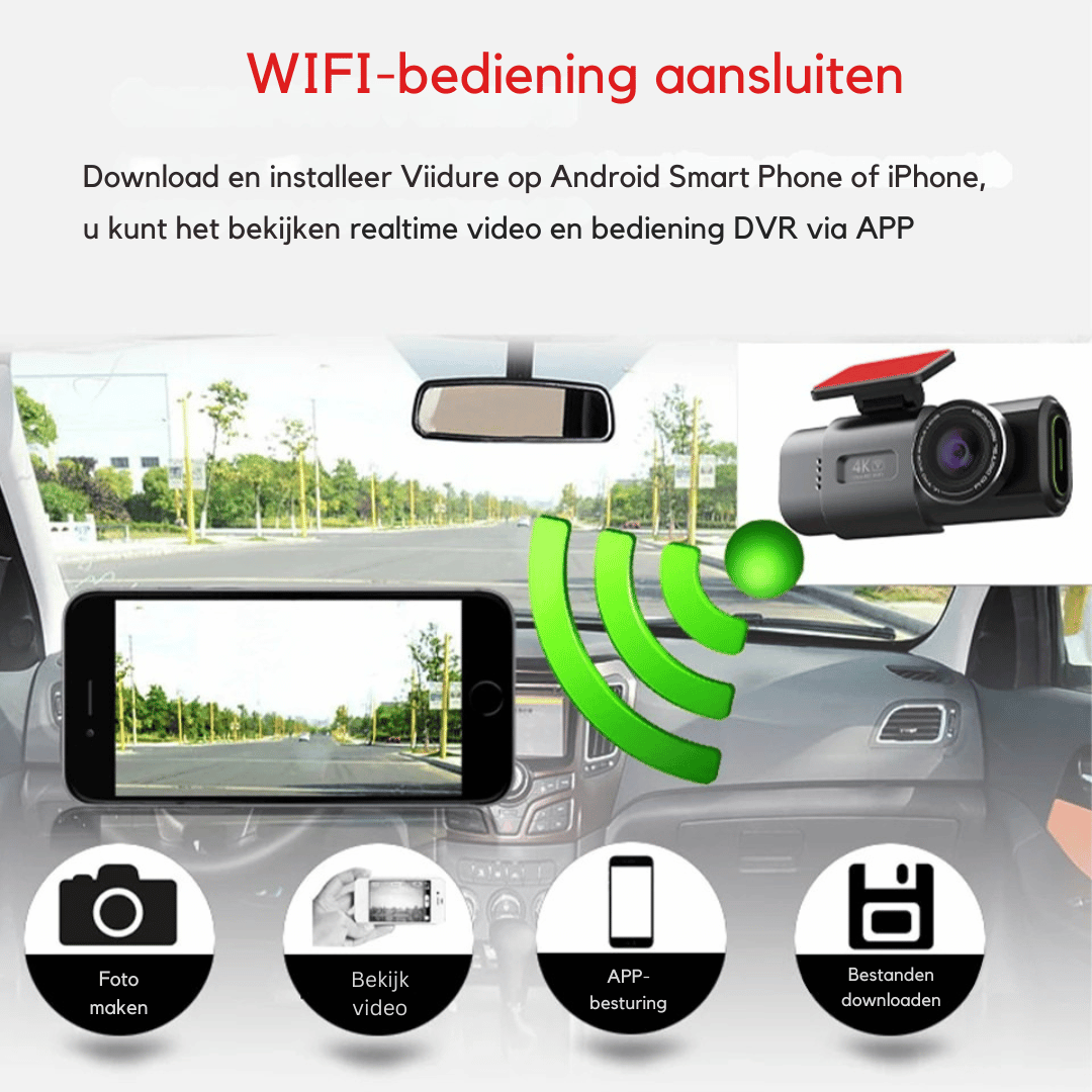 4K Dashcam Met Dubbele Lens – Nachtzicht – GPS – WiFi – 24H Parking Monitoring