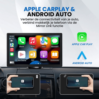 9-Inch Navigatiesysteem Auto - Draadloos Apple CarPlay & Android Auto - Inclusief Achteruitrijcamera en Dashcam