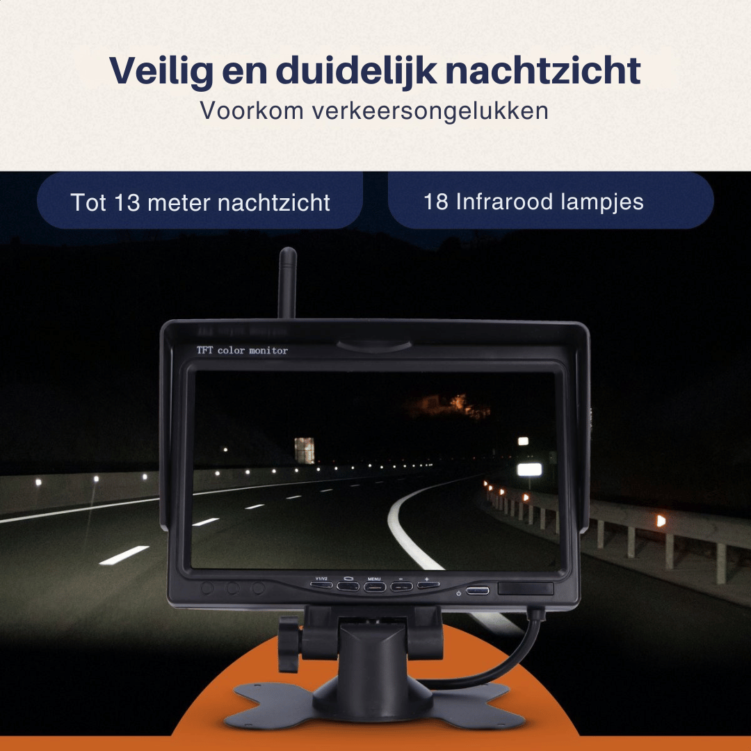 Draadloze Achteruitrijcamera – Voor Auto, Camper en Vrachtwagen – 7 Inch – IP67 – IR Nachtzicht