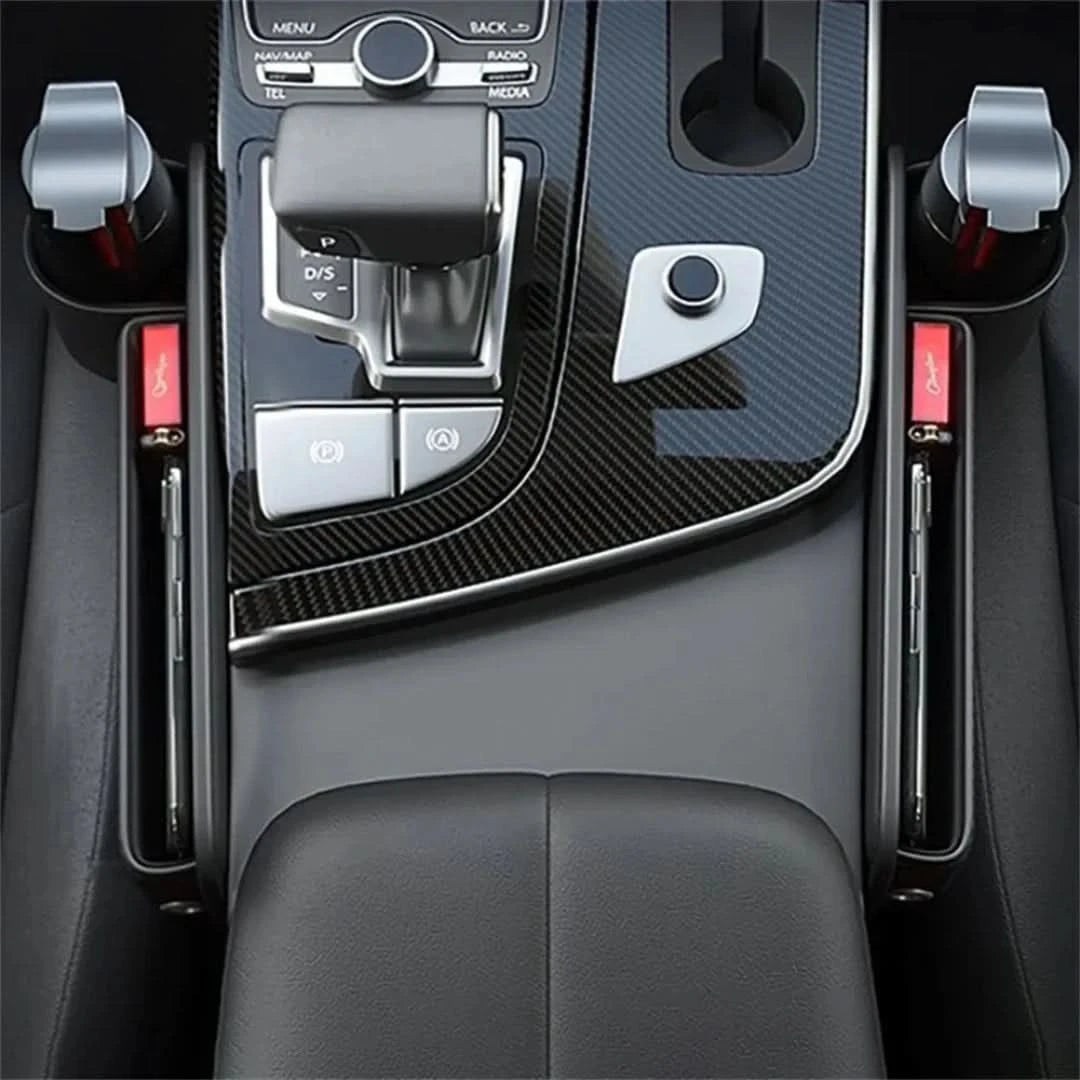 Leren autostoel organizer + Bekerhouder